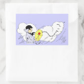 男の子飛んでいるカイトヴィンテージアートステッカー 長方形シール (バッグ)