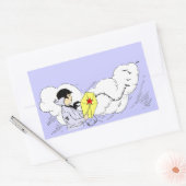 男の子飛んでいるカイトヴィンテージアートステッカー 長方形シール (封筒)