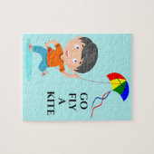 男の子飛んでいる凧パズル。 ジグソーパズル (横)