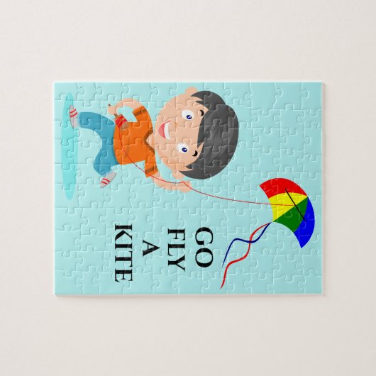 男の子飛んでいる凧パズル。 ジグソーパズル (横)