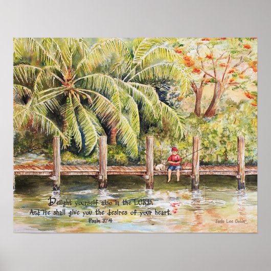 男の子魚釣りと犬の詩編37:4 ポスター (正面)