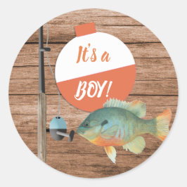 男の子魚釣りの赤ちゃんシャワー ラウンドシール