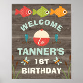 男の子魚釣りテーマの第1バースデーウェルカムポスター ポスター (正面)