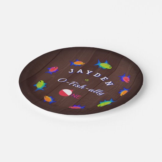 男の子1日の誕生日ありがとうO Fishally One ペーパープレート (アングル)