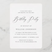 男の子1日の誕生日パーティー写真と金ゴールド 箔招待状 (裏面)