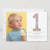 男の子1日の誕生日ボホハートパーティー写真 招待状 (正面)