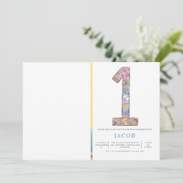 男の子1日の誕生日ボホハートパーティー写真 招待状