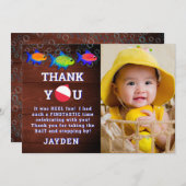 男の子1日の誕生日リトルフィッシャーマンオフィシャルワン サンキューカード (正面/裏面)