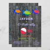男の子1日の誕生日リトルフィッシャーマンオフィシャルワン 招待状 (正面/裏面)