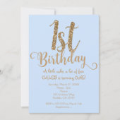 男の子1日の誕生日1青&金ゴールドパーティの招待状 招待状 (正面)