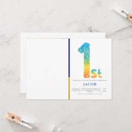 男の子1日オレンジイエローブルー写真 招待状