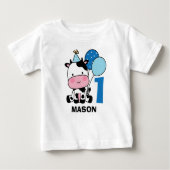男の子1歳かわいい牛の風船パーソナライズされた ベビーTシャツ (正面)