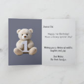男の子1歳の誕生日かわいいテディベア&バルーン カード (内部)