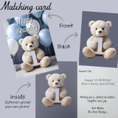 男の子1歳の誕生日かわいいテディベア&バルーン セラミックオーナメント