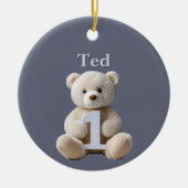 男の子1歳の誕生日かわいいテディベア&バルーン セラミックオーナメント (正面)