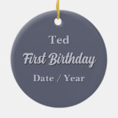男の子1歳の誕生日かわいいテディベア&バルーン セラミックオーナメント (裏面)