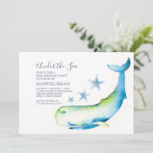 男の子1歳の誕生日の水の色ホエールヒトデ 招待状 (スタンド正面)