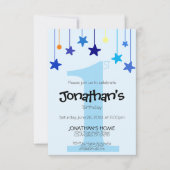 男の子1歳の誕生日クールライトブルースターズ 招待状 (正面)