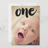 男の子1歳の誕生日ナンバーワンフォトオーバーレイ 招待状 (正面)