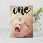 男の子1歳の誕生日ナンバーワンフォトオーバーレイ 招待状 (スタンド正面)
