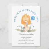 男の子1歳の誕生日パーティーかわいいライオンサファリ 招待状 (正面)