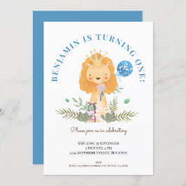 男の子1歳の誕生日パーティーかわいいライオンサファリ 招待状