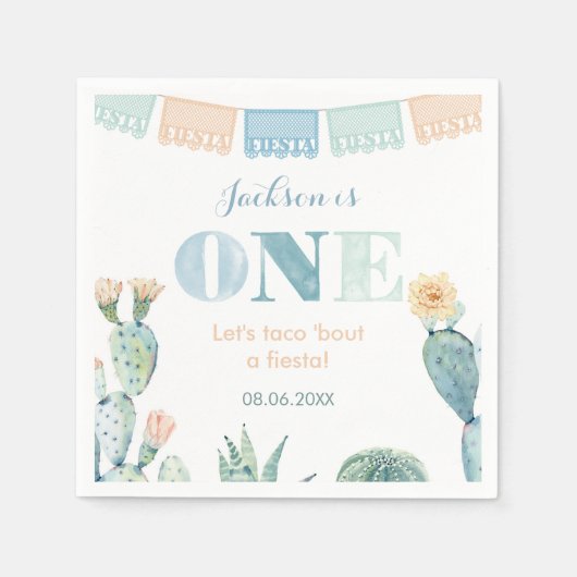 男の子1歳の誕生日パーティーレッツタコフィエスタ スタンダードカクテルナプキン (正面)