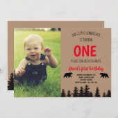 男の子1歳の誕生日フォト招待状Lumberjack 招待状 (正面/裏面)