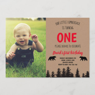 男の子1歳の誕生日フォト招待状Lumberjack 招待状