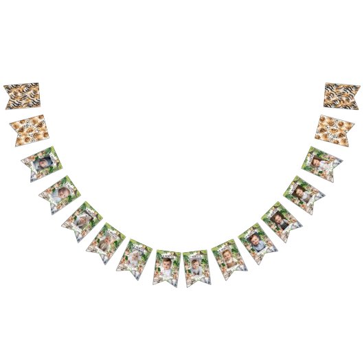 男の子1歳の誕生日ワイルドワン動物モンティリ写真 バンティングフラッグ (全)