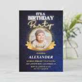 男の子1歳の誕生日招待状エレガントシック写真 招待状 (スタンド正面)