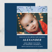 男の子1歳の誕生日招待状Photo Navy Blue 招待状 (正面/裏面)