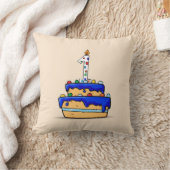 男の子1歳の誕生日、甘いブルーケーキに1つ クッション (ブランケット)