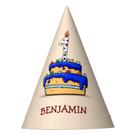 男の子1歳の誕生日、甘いブルーケーキに1つ パーティーハット