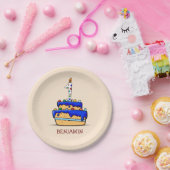 男の子1歳の誕生日、甘いブルーケーキに1つ ペーパープレート (パーティー)
