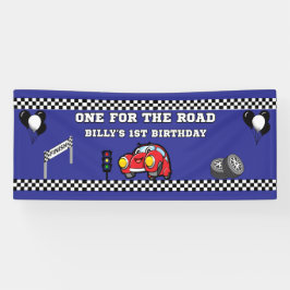 男の子1歳の誕生日 2.5 x 6 ビニール青レーシングカー 横断幕