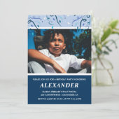 男の子10歳の誕生日招待状写真ネイビーブルー 招待状 (スタンド正面)