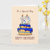 男の子10誕生日、10オンスイートブルーケーキ カード (黄色い花)