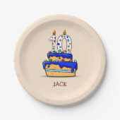 男の子10誕生日、10オンスイートブルーケーキ ペーパープレート (正面)