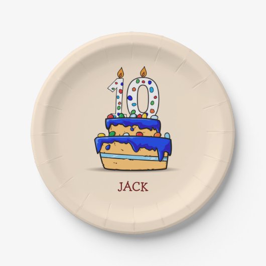 男の子10誕生日、10オンスイートブルーケーキ ペーパープレート (正面)