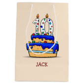 男の子10誕生日、10オンスイートブルーケーキ ミディアムペーパーバッグ (裏面)