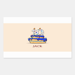 男の子10誕生日、10オンスイートブルーケーキ 長方形シール