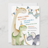 男の子1stダイノミテパーティーかわいいワン・ア・サウラス 招待状 (正面)