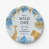 男の子1st誕生日パーティーブルージャングルサファリ ペーパープレート (正面)