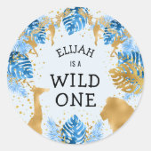 男の子1st誕生日パーティーブルージャングルサファリ ラウンドシール (正面)