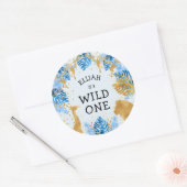 男の子1st誕生日パーティーブルージャングルサファリ ラウンドシール (封筒)