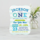 男の子1st誕生日招待状ブルーグリーンリトルマン 招待状 (スタンド正面)