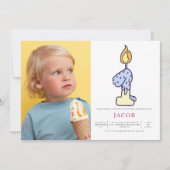 男の子1th誕生日キャンドルケーキパーティー写真 招待状 (正面)