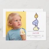 男の子1th誕生日キャンドルケーキパーティー写真 招待状 (正面/裏面)
