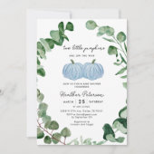 男の子2つの小さなカボチャが赤ちゃんシャワーの途中にある 招待状 (正面)